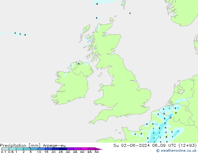 Niederschlag Arpege-eu So 02.06.2024 09 UTC