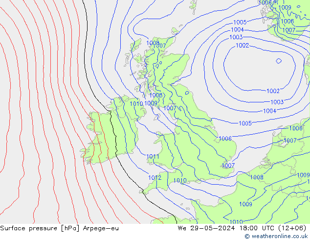 Atmosférický tlak Arpege-eu St 29.05.2024 18 UTC