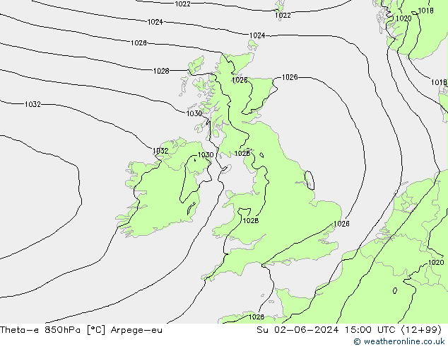 Theta-e 850hPa Arpege-eu Ne 02.06.2024 15 UTC