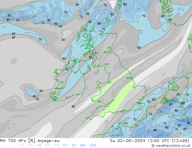 RH 700 hPa Arpege-eu nie. 02.06.2024 12 UTC