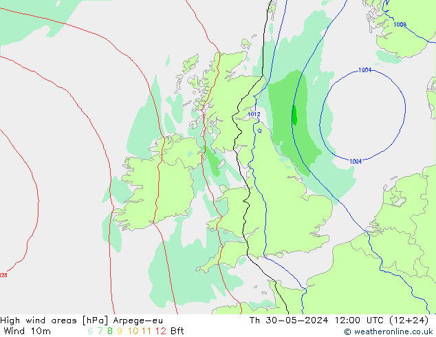 High wind areas Arpege-eu Th 30.05.2024 12 UTC