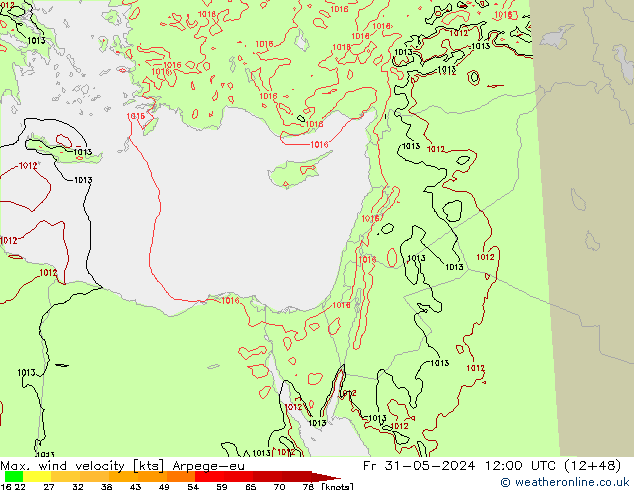 Max. wind snelheid Arpege-eu vr 31.05.2024 12 UTC