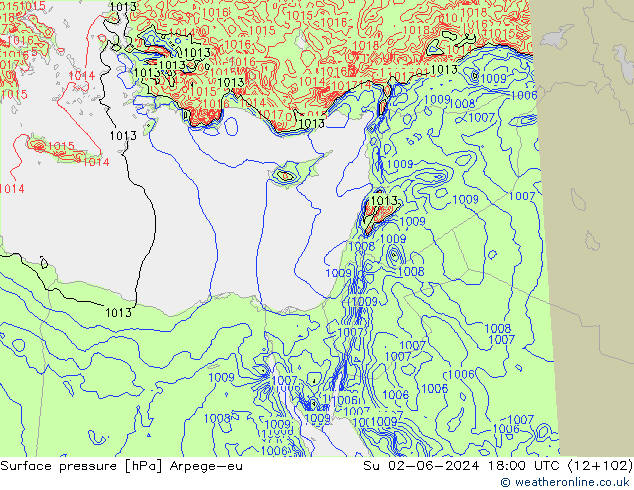 Atmosférický tlak Arpege-eu Ne 02.06.2024 18 UTC