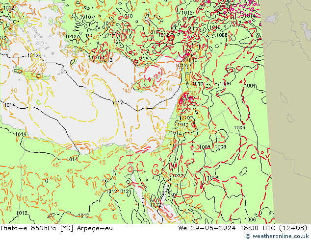 Theta-e 850hPa Arpege-eu We 29.05.2024 18 UTC