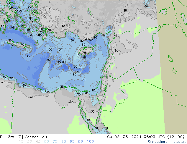 RH 2m Arpege-eu Dom 02.06.2024 06 UTC
