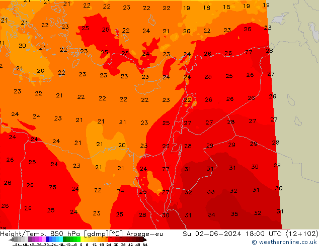 Height/Temp. 850 hPa Arpege-eu  02.06.2024 18 UTC