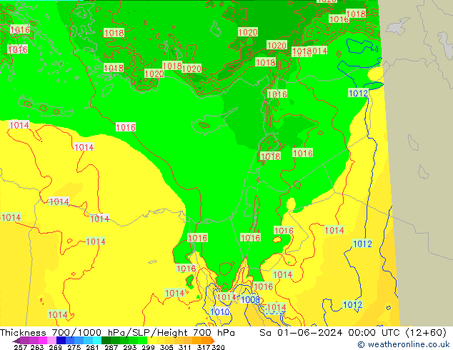 700-1000 hPa Kalınlığı Arpege-eu Cts 01.06.2024 00 UTC