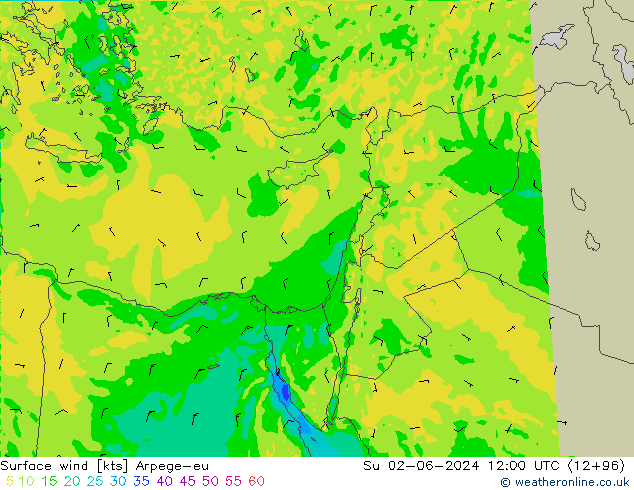 Surface wind Arpege-eu Su 02.06.2024 12 UTC