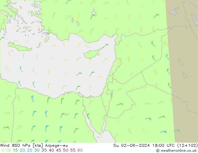 Vento 850 hPa Arpege-eu dom 02.06.2024 18 UTC