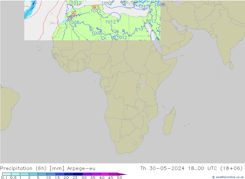 Yağış (6h) Arpege-eu Per 30.05.2024 00 UTC