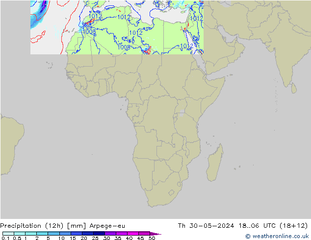 Precipitación (12h) Arpege-eu jue 30.05.2024 06 UTC
