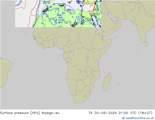 Surface pressure Arpege-eu Th 30.05.2024 21 UTC