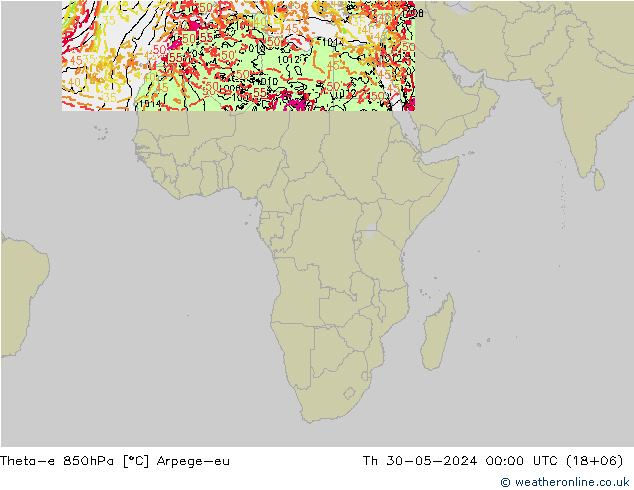 Theta-e 850hPa Arpege-eu Th 30.05.2024 00 UTC