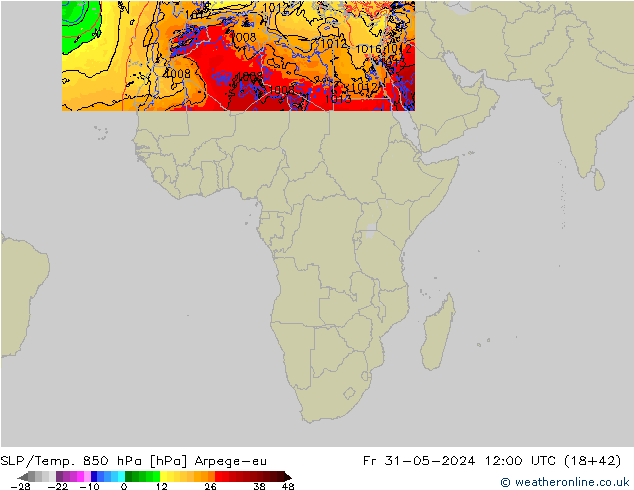 SLP/Temp. 850 hPa Arpege-eu ven 31.05.2024 12 UTC