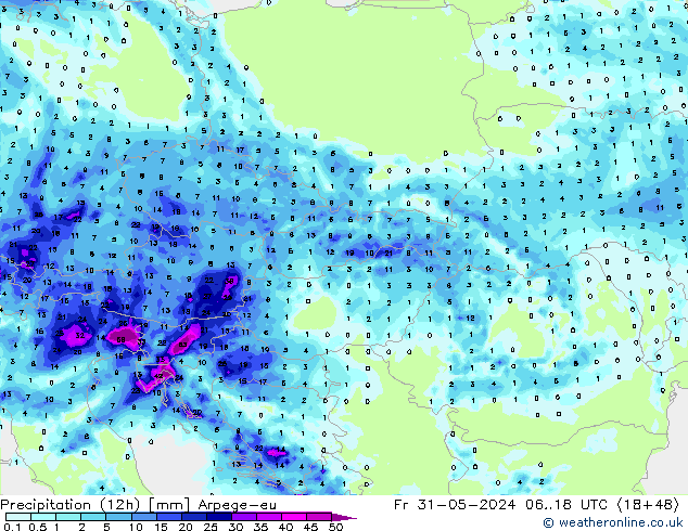 Precipitation (12h) Arpege-eu Fr 31.05.2024 18 UTC
