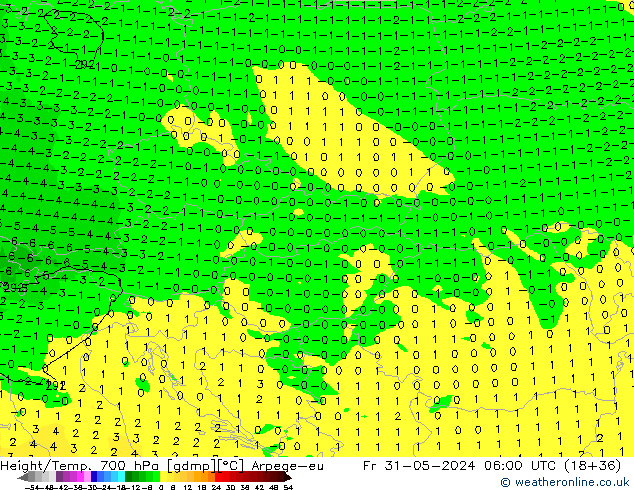 Height/Temp. 700 hPa Arpege-eu pt. 31.05.2024 06 UTC