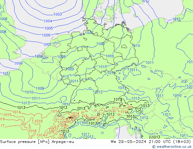 Atmosférický tlak Arpege-eu St 29.05.2024 21 UTC