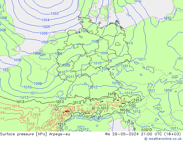 Pressione al suolo Arpege-eu mer 29.05.2024 21 UTC