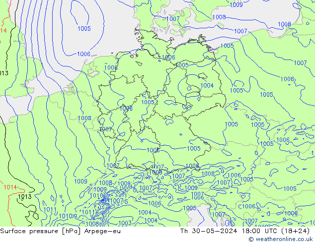 Surface pressure Arpege-eu Th 30.05.2024 18 UTC