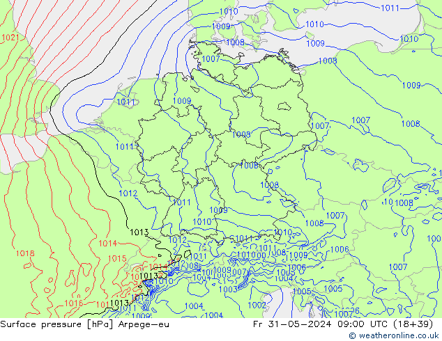 Surface pressure Arpege-eu Fr 31.05.2024 09 UTC