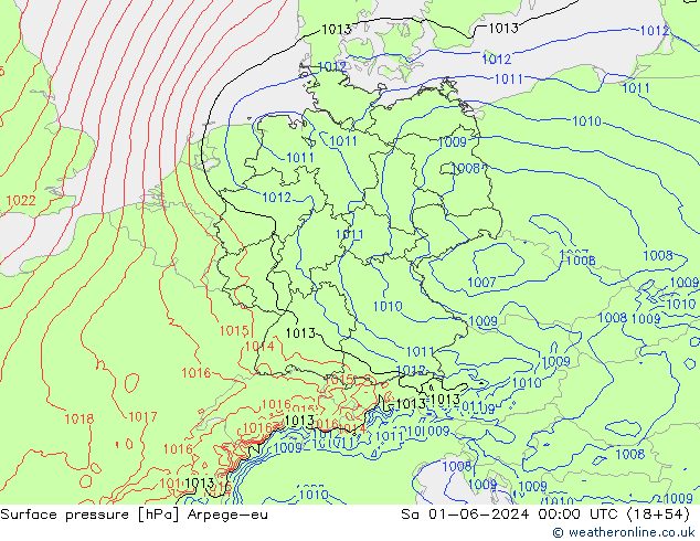 Surface pressure Arpege-eu Sa 01.06.2024 00 UTC