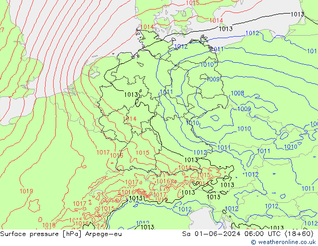 Pressione al suolo Arpege-eu sab 01.06.2024 06 UTC