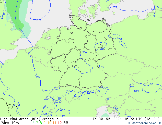 yüksek rüzgarlı alanlar Arpege-eu Per 30.05.2024 15 UTC