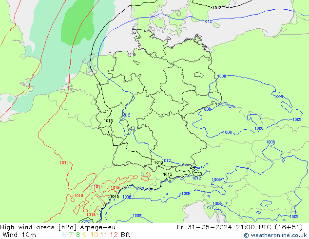 High wind areas Arpege-eu Sex 31.05.2024 21 UTC