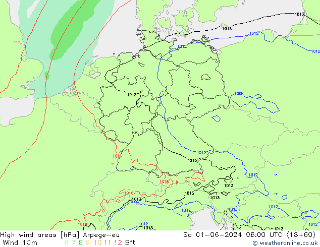 High wind areas Arpege-eu Sa 01.06.2024 06 UTC