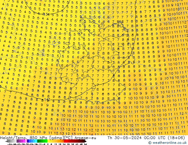 Hoogte/Temp. 850 hPa Arpege-eu do 30.05.2024 00 UTC