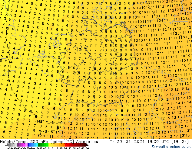 Height/Temp. 850 hPa Arpege-eu czw. 30.05.2024 18 UTC