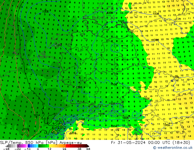 SLP/Temp. 850 hPa Arpege-eu ven 31.05.2024 00 UTC