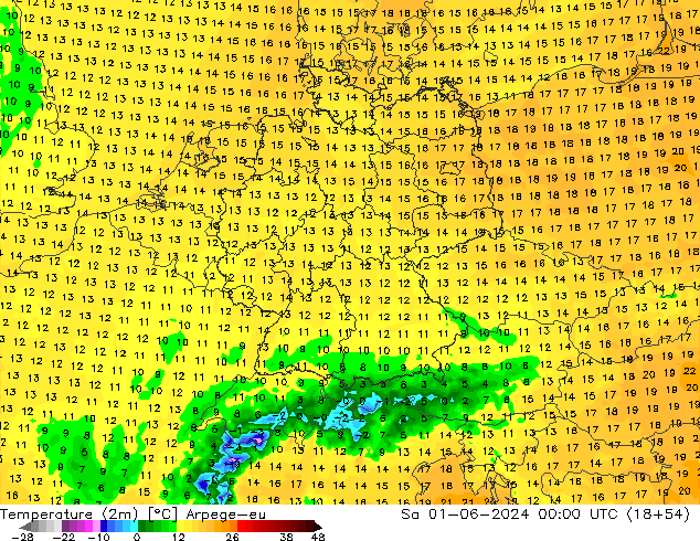 Temperature (2m) Arpege-eu Sa 01.06.2024 00 UTC