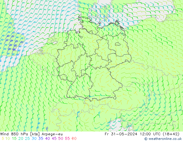 Wind 850 hPa Arpege-eu Fr 31.05.2024 12 UTC