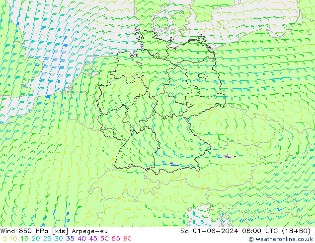 Wind 850 hPa Arpege-eu So 01.06.2024 06 UTC