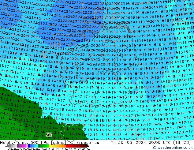 Height/Temp. 500 hPa Arpege-eu Th 30.05.2024 00 UTC