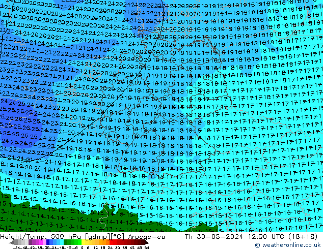 Height/Temp. 500 hPa Arpege-eu Th 30.05.2024 12 UTC