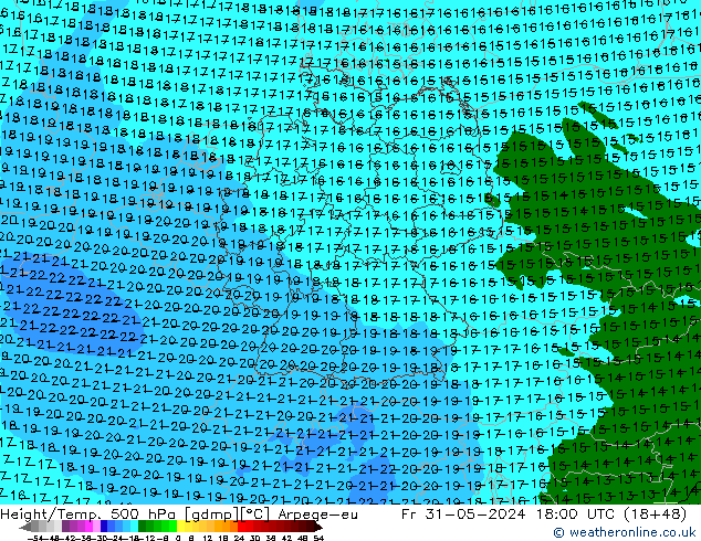 Height/Temp. 500 hPa Arpege-eu Pá 31.05.2024 18 UTC