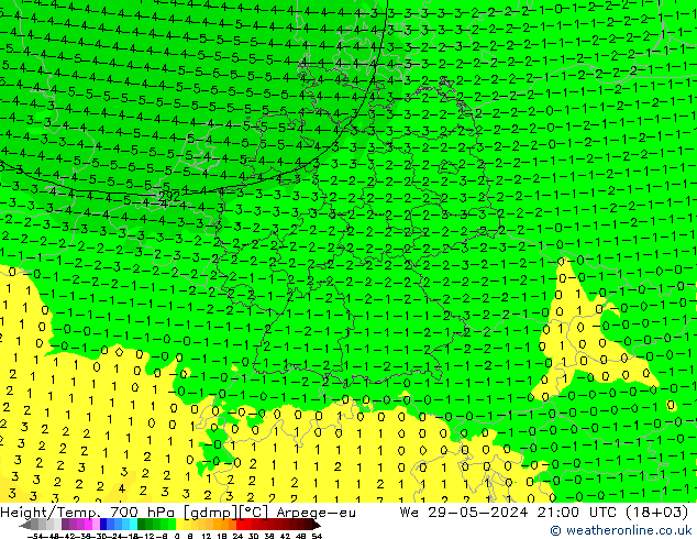 Height/Temp. 700 hPa Arpege-eu Qua 29.05.2024 21 UTC