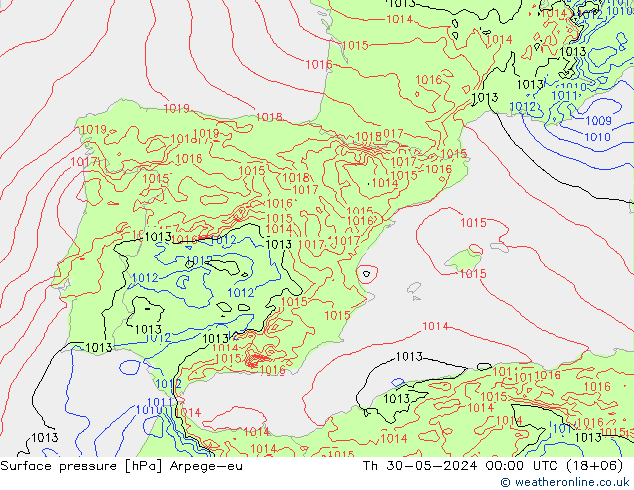 Surface pressure Arpege-eu Th 30.05.2024 00 UTC