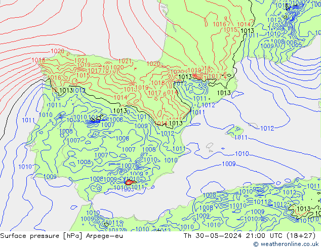 приземное давление Arpege-eu чт 30.05.2024 21 UTC