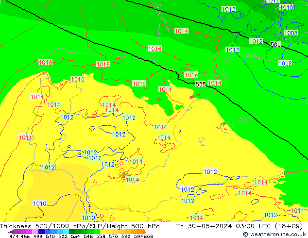 Thck 500-1000hPa Arpege-eu  30.05.2024 03 UTC