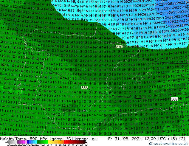 Height/Temp. 500 hPa Arpege-eu Sex 31.05.2024 12 UTC