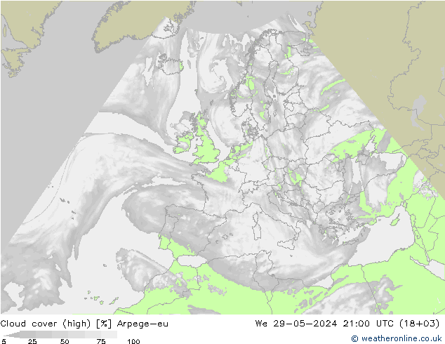 Bewolking (Hoog) Arpege-eu wo 29.05.2024 21 UTC