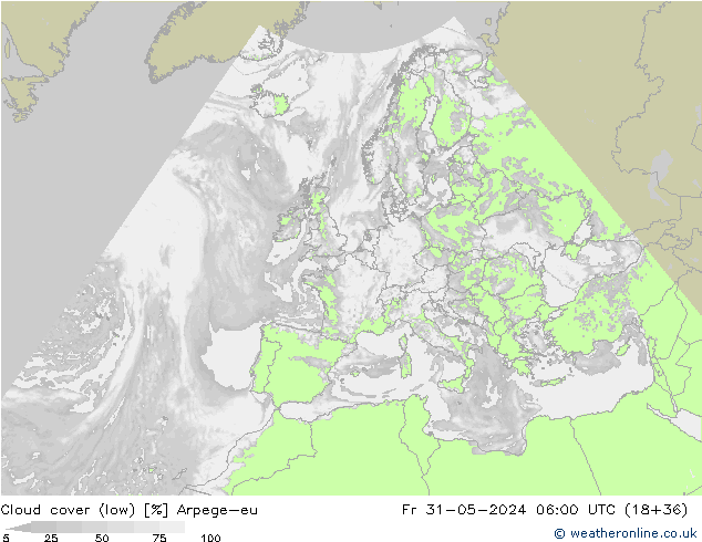 Cloud cover (low) Arpege-eu Fr 31.05.2024 06 UTC