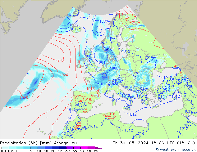Yağış (6h) Arpege-eu Per 30.05.2024 00 UTC