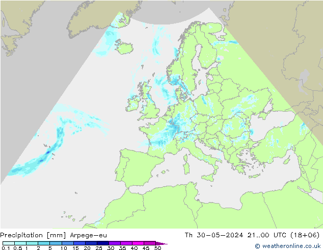 Precipitazione Arpege-eu gio 30.05.2024 00 UTC