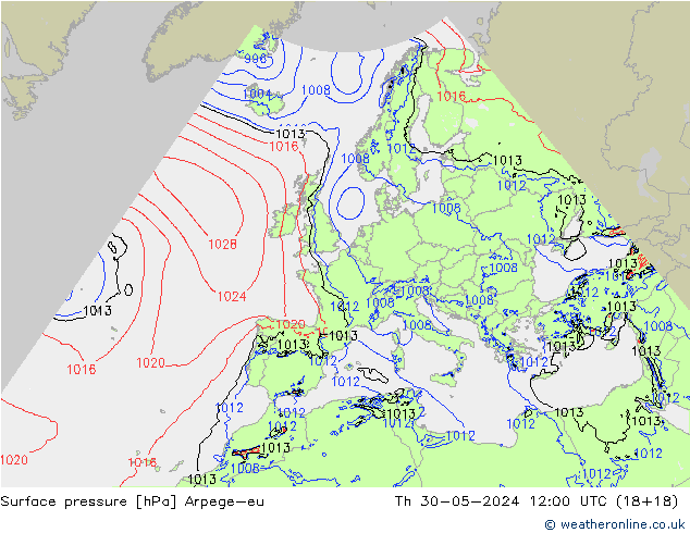 Surface pressure Arpege-eu Th 30.05.2024 12 UTC