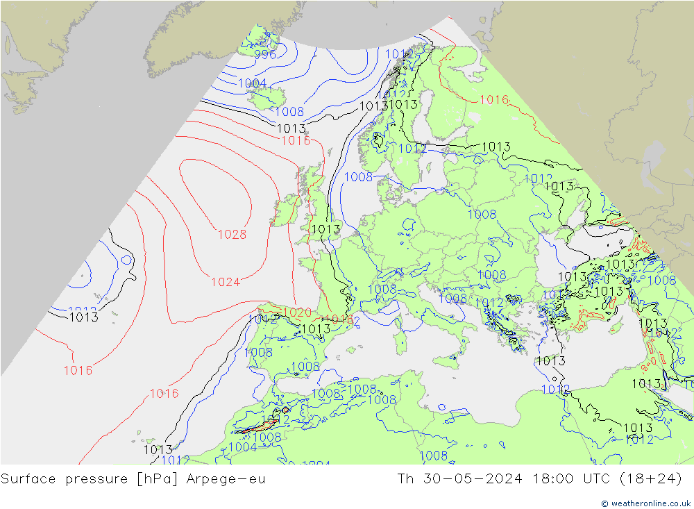 Surface pressure Arpege-eu Th 30.05.2024 18 UTC