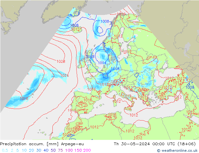 Precipitation accum. Arpege-eu Th 30.05.2024 00 UTC